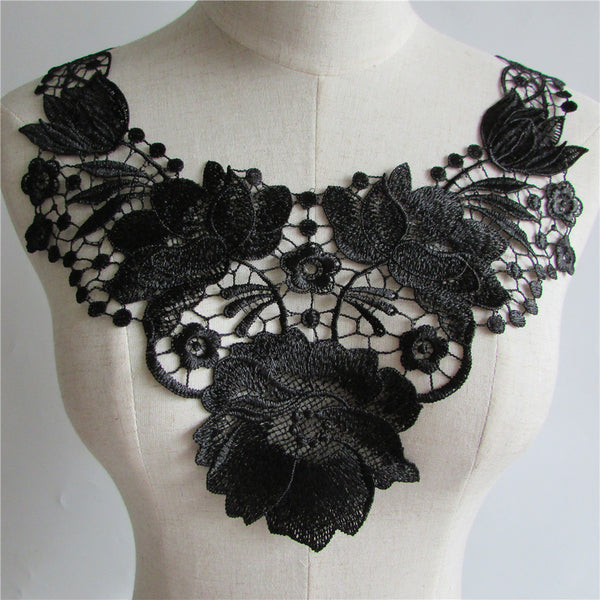 hot sell Black Embroidered Lace Collar Neckline Venise Applique Embroidery Sewing on Patches Sewing Fabric Accessories YL69