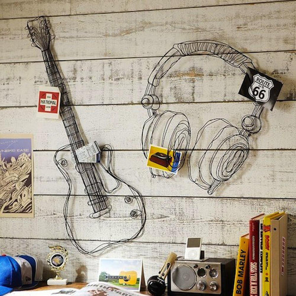 Metal wire guitar wall decor art music wall sculpture wire headset wall decor