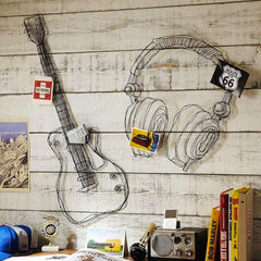 Metal wire guitar wall decor art music wall sculpture wire headset wall decor