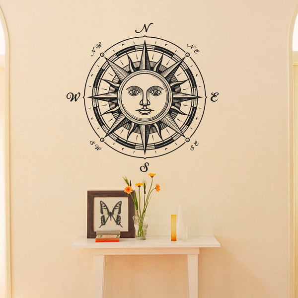 Wall Decal Nautical Compass Rose Ethnic Sun Symbol Wall Decor- Window Wall Stickers Living Room Bedroom Office Wall Decor JW052