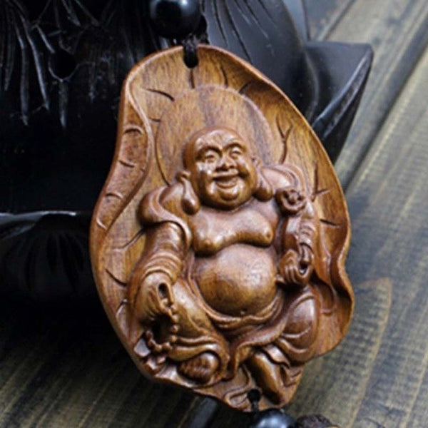 Holiday Gifts Chinese Souvenir Car Pendant Wood Craft Religious Decoration/Crafts Wood Happy Buddha Statue AHJ009