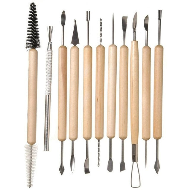 Pottery Tools Wood Handle Pottery Set Clay Sculpting Set Wax Carving Sculpt Smoothing Polymer Shapers Pottery Clay Ceramic Tools