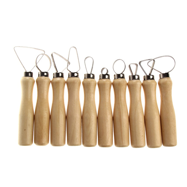 10Pcs Wood Pottery Clay Sculpture Loop Tool with Stainless Steel Flat Wire High Quality Pottery & Ceramics Tools