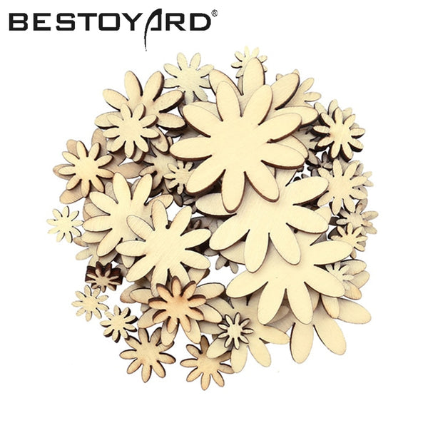 50pcs Eco-friendly Plum Embelishment Decorative wedding decorations vintage wood shape home decor carving wood craft