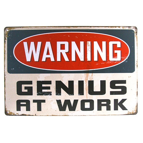 DL-Warning Genius at work art wall decor painting Tin Sign Wall Decor Retro Metal Art Poster