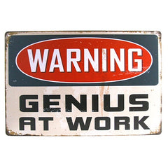 DL-Warning Genius at work art wall decor painting Tin Sign Wall Decor Retro Metal Art Poster