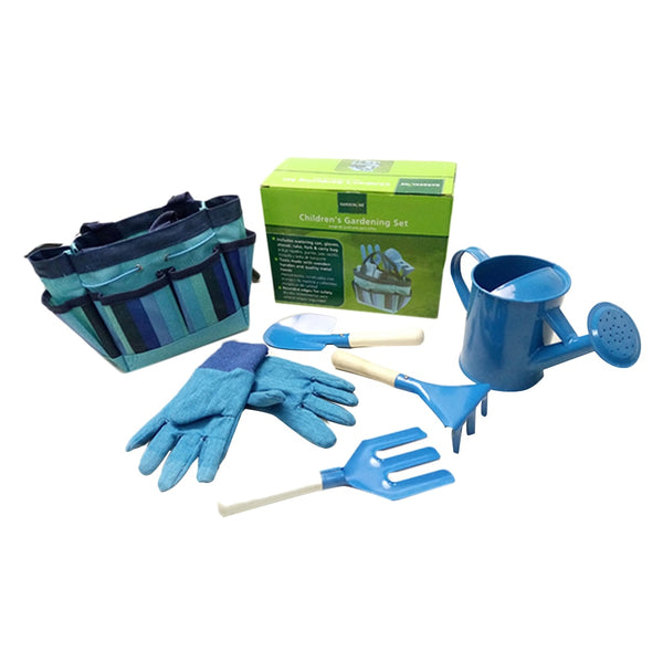 Gardening Tools with Garden Gloves and Garden Tote For Kids Children Gardening (Blue)