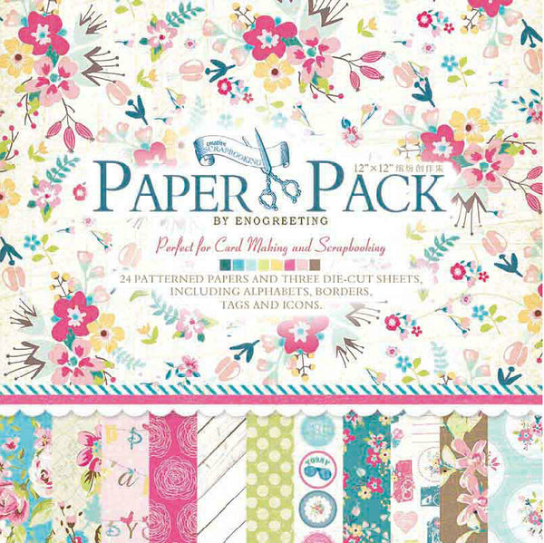 ENO Greeting Scrapbooking Paper Craft Scrapbooking Set for Origami,Card making,12"x12" Floral Scrapbook Page Kit