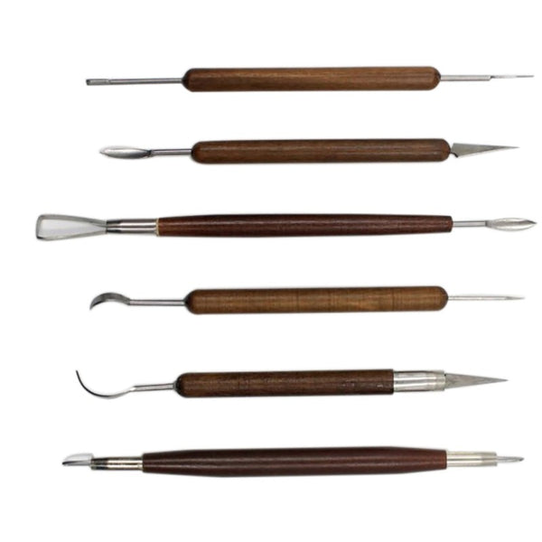 6pcs/set Wooden pottery sculpture tool Pottery Tools Wooden Handle Polymer Clay Modeling Tools Ceramic Supplies