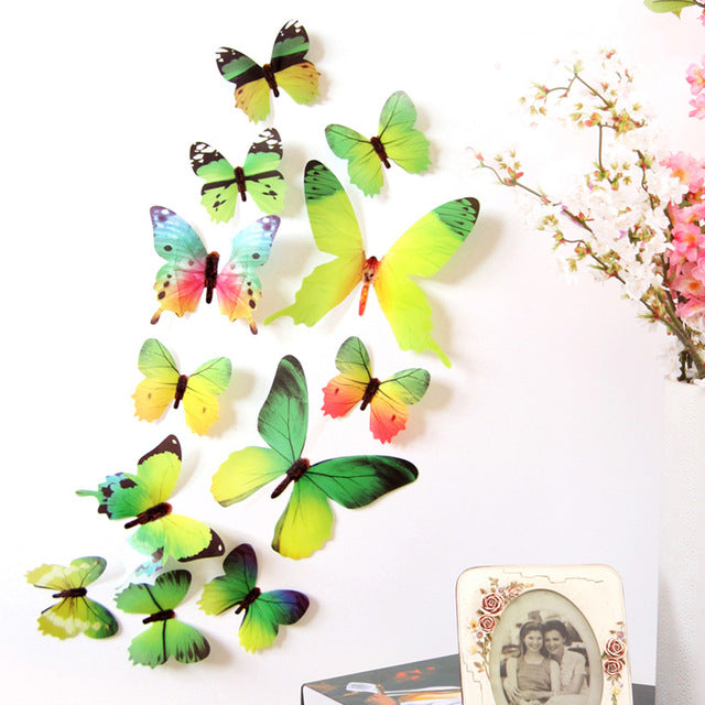 12pcs Decal Wall Stickers Home Decorations 3D Butterfly Rainbow wall decor wall sticker Funny Animals Decor