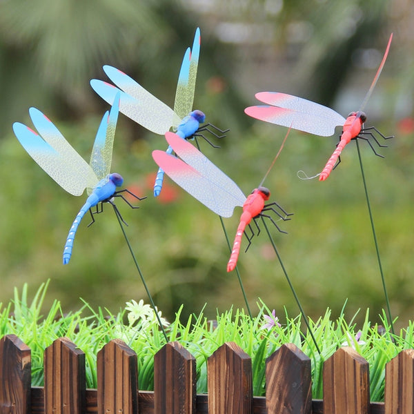 Garden Ornament Dragonfly Garden Art Creative Lawn Decoration Color Random 3D Double Beautiful Garden Decor 10only