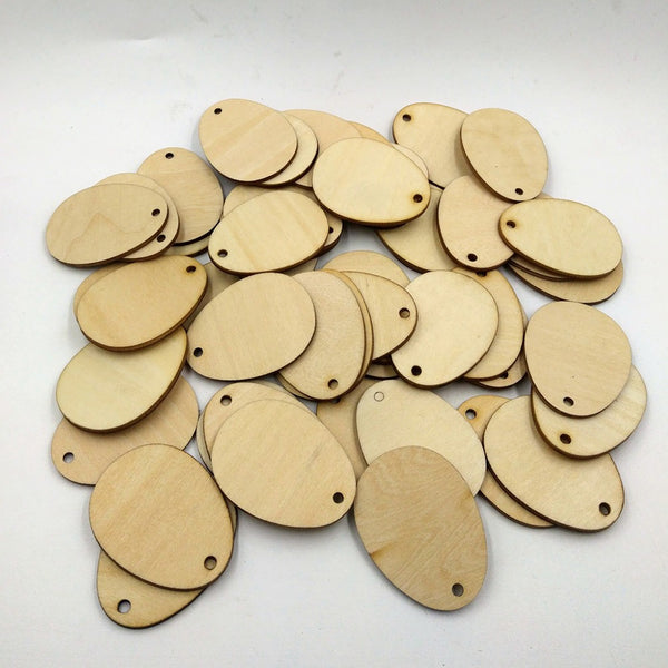 50Pcs Wooden Easter Eggs Wood Craft For Easter Decorations Tag