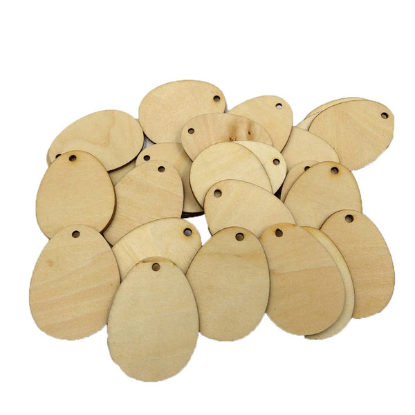 50Pcs Wooden Easter Eggs Wood Craft For Easter Decorations Tag