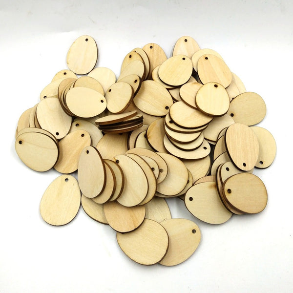 100Pcs Wooden Easter Eggs Wood Craft For Easter Decorations Tag