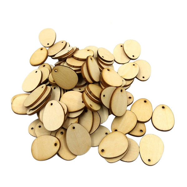 100Pcs Wooden Easter Eggs Wood Craft For Easter Decorations Tag