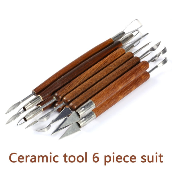 6 PCS/Set Pottery Tools Wood Handle Pottery Set Wax Carving Sculpt Smoothing Polymer Shapers Pottery Clay Ceramic Tools