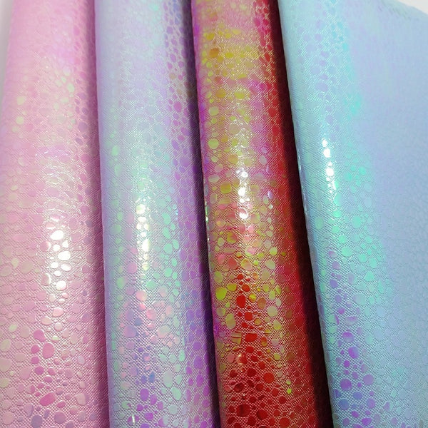 2PCS A4 SIZE Faux Leather Fabric Iridescent Embossed Croco Grain Metallic Leather Fabric Sewing Fabric Fabric 2S33