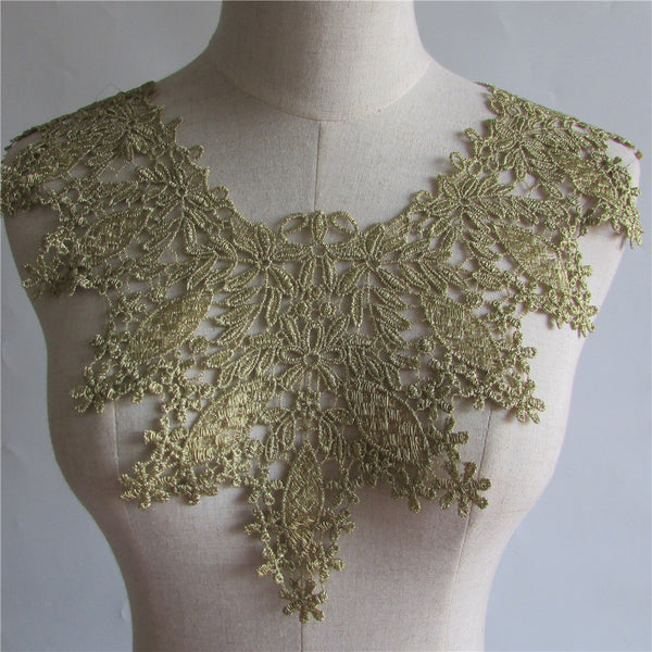 golden Embroidered Lace Collar Neckline Venise Applique Embroidery Sewing on Patches Sewing Fabric Accessories YL202