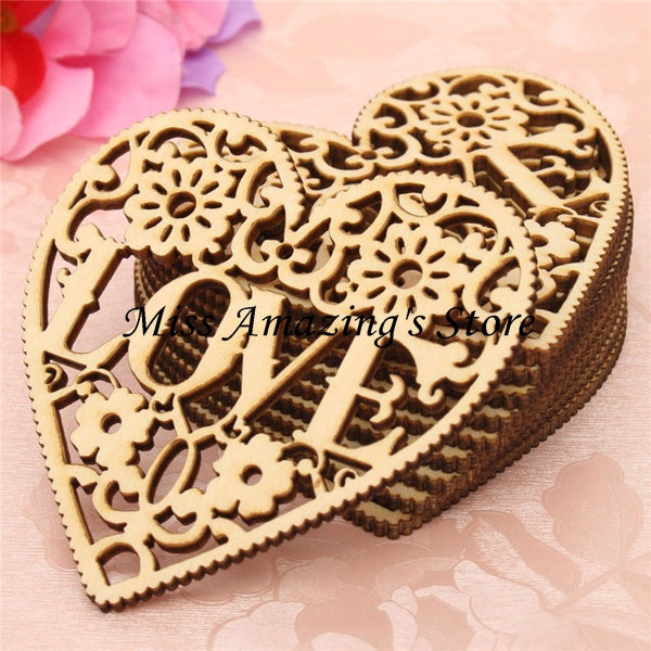 10 PCS Laser Cut Decorative Heart Unfinished Wooden Shapes Craft Embellishments Wood Craft Home Decor
